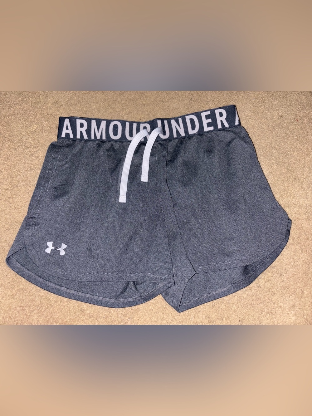 Under Armour Girl's Dark Gray Athletic Shorts with White Drawcord